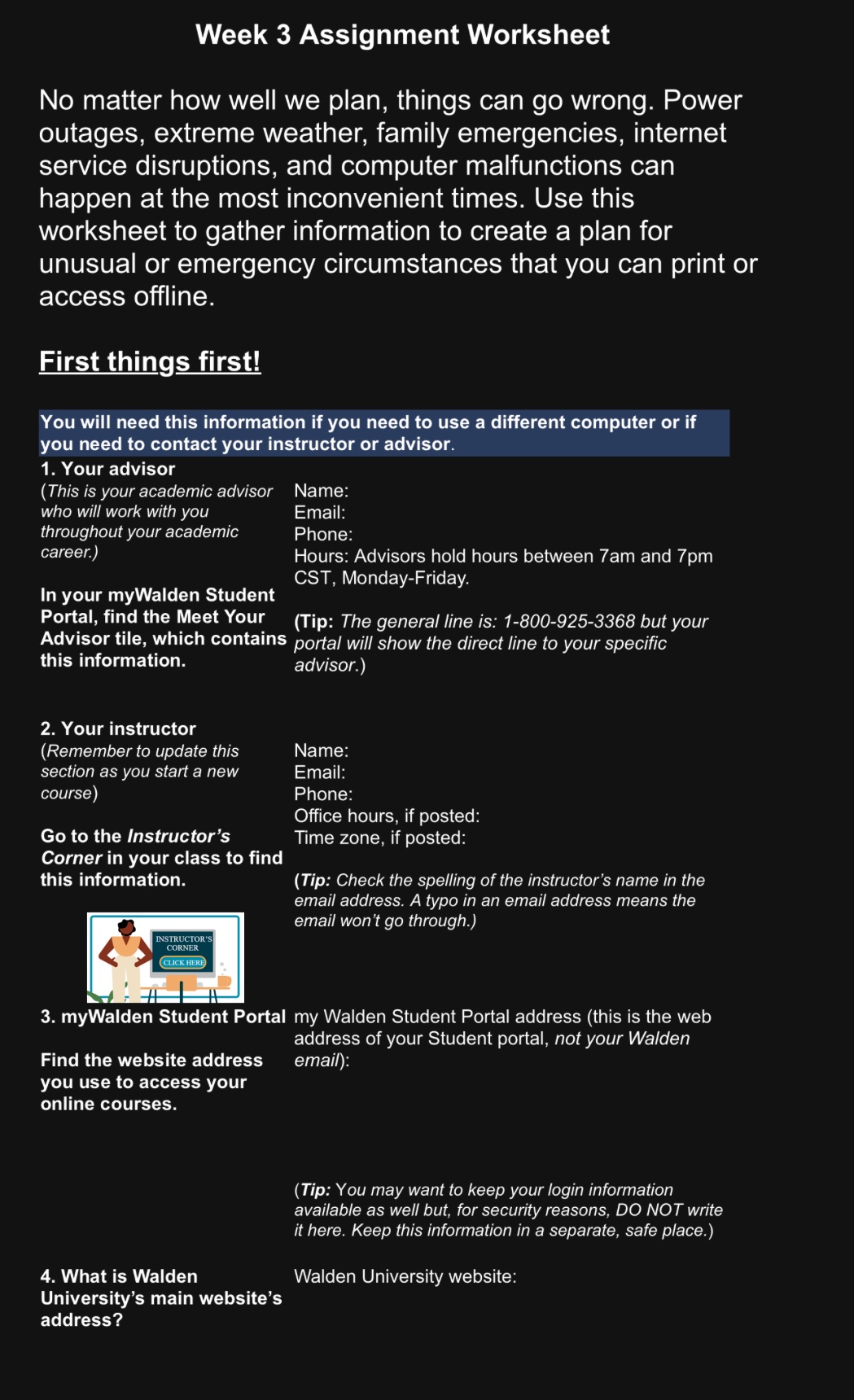 Week 3 Assignment Worksheet No matter how well we