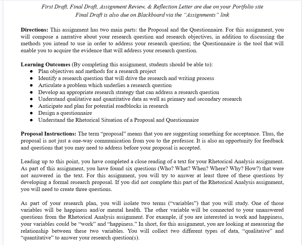 First Draft, Final Draft, Assignment Review, &