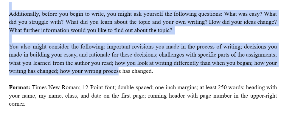 First Draft, Final Draft, Assignment Review, &