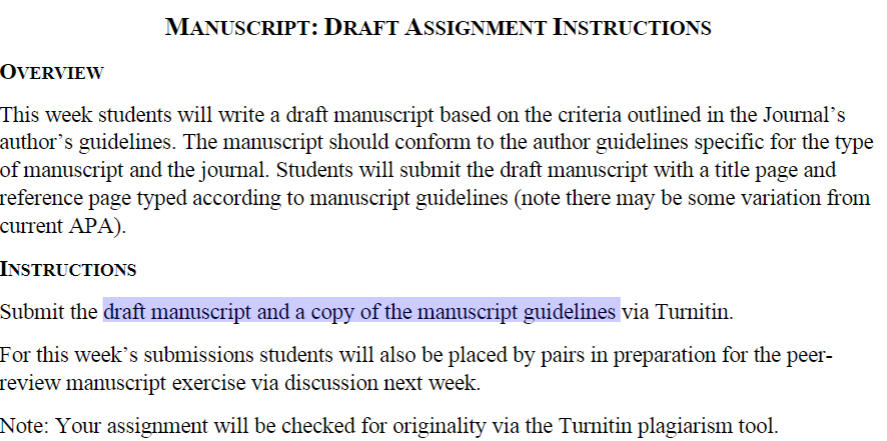MANUSCRIPT: DRAFT ASSIGNMENT INSTRUCTIONS