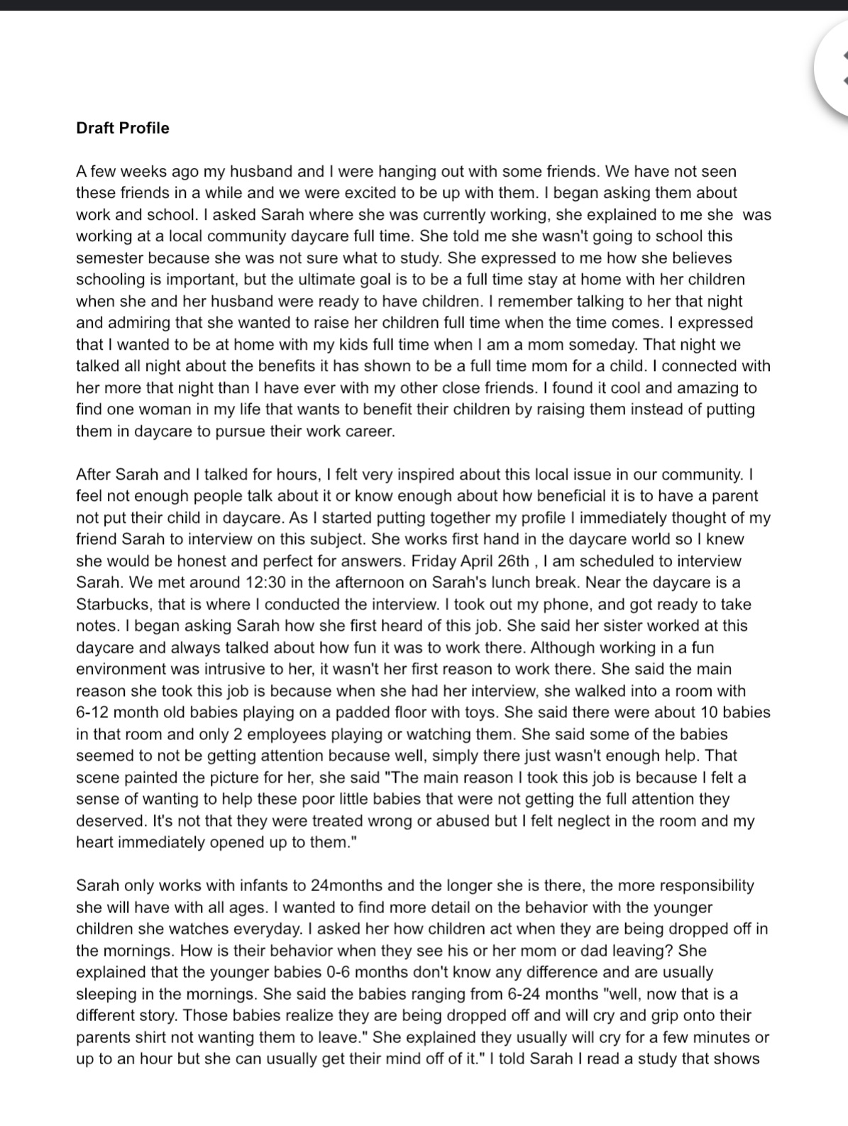 Draft Profile A few weeks ago my husband and |