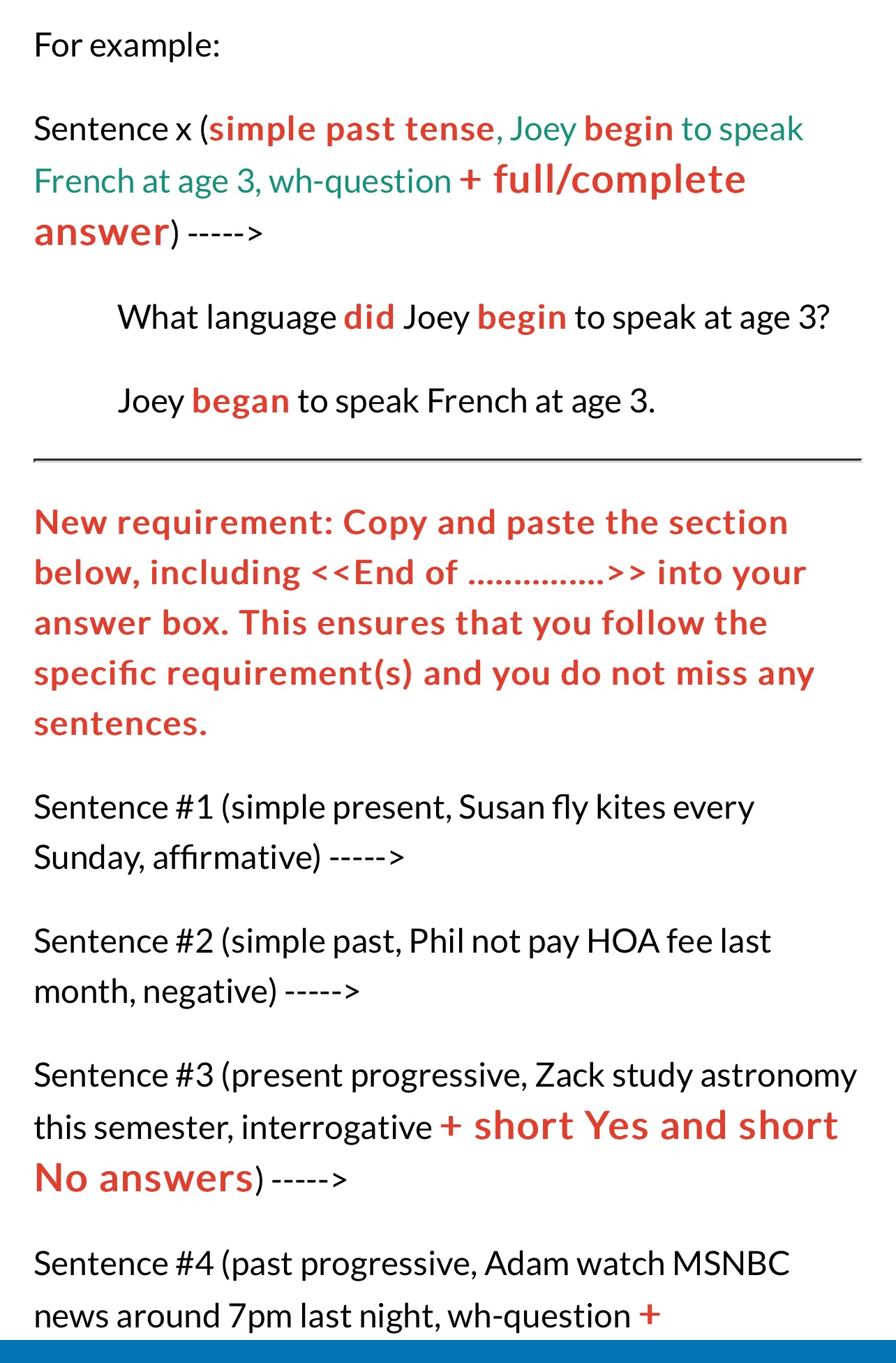 Can you help me with this For example: Sentence x