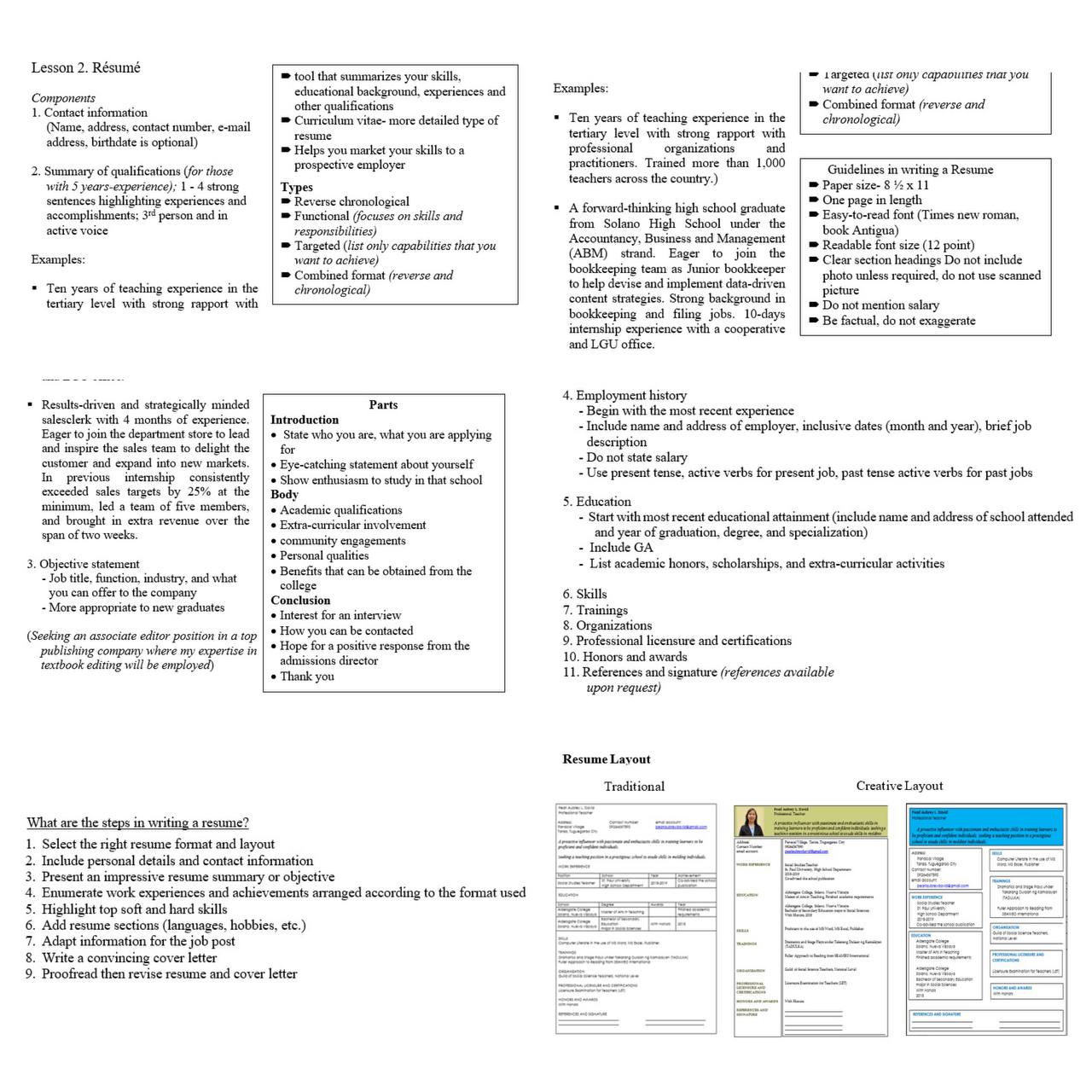 Lesson 2. Rsum Components . Contaet information