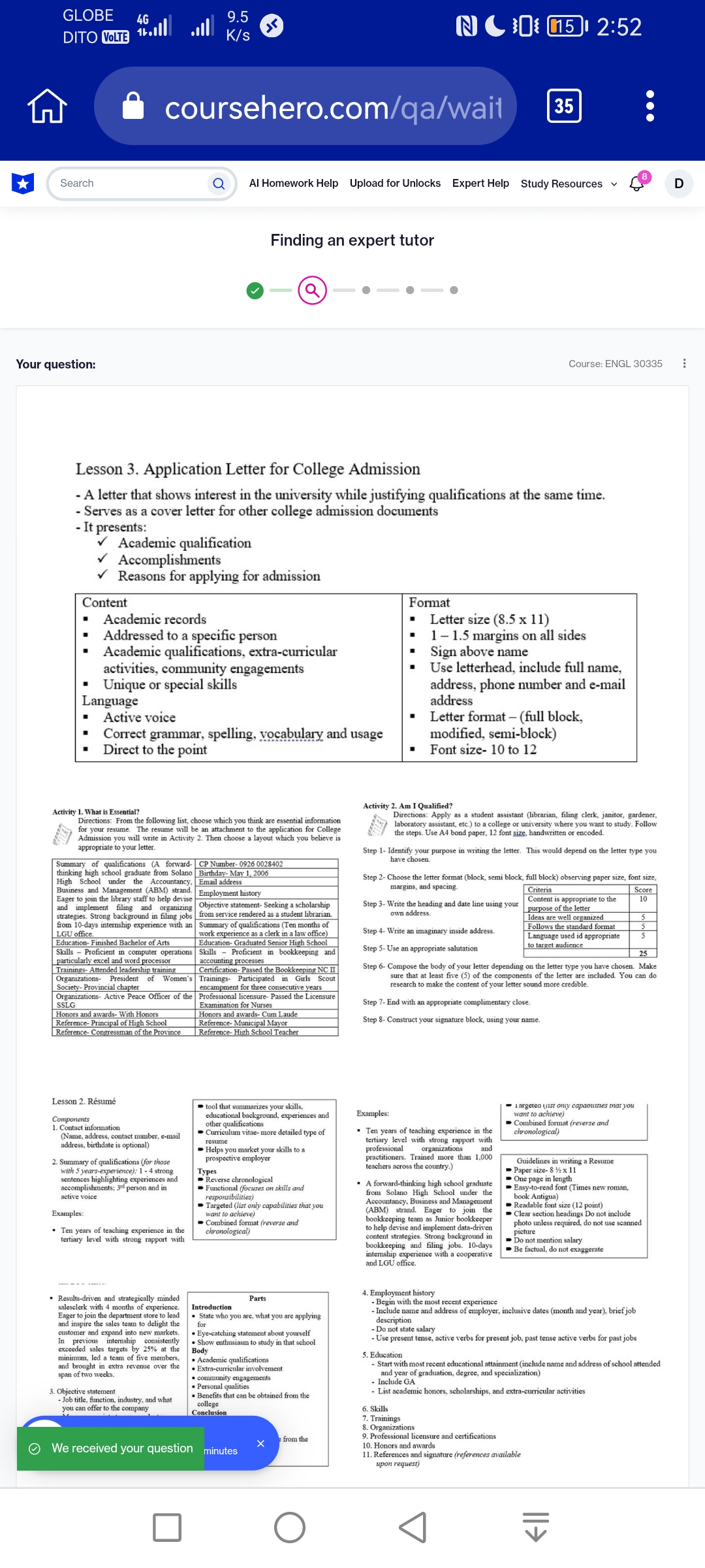 Lesson 2. Rsum Components . Contaet information