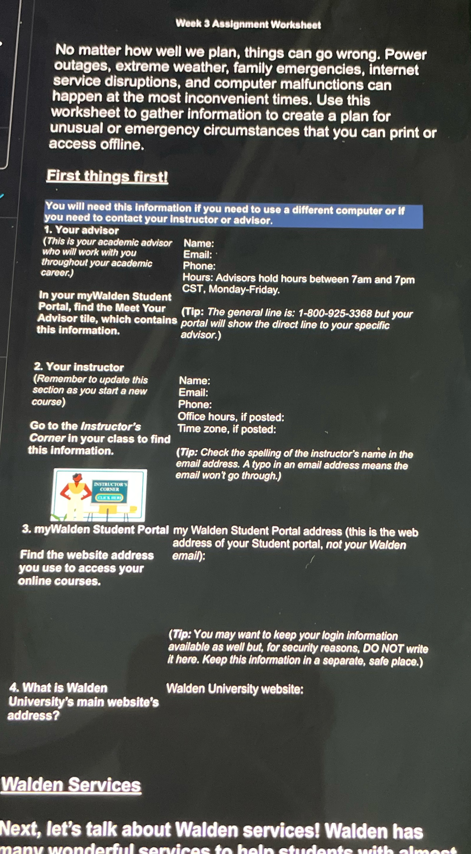 Week 3 Assignment Worksheet No matter how well we