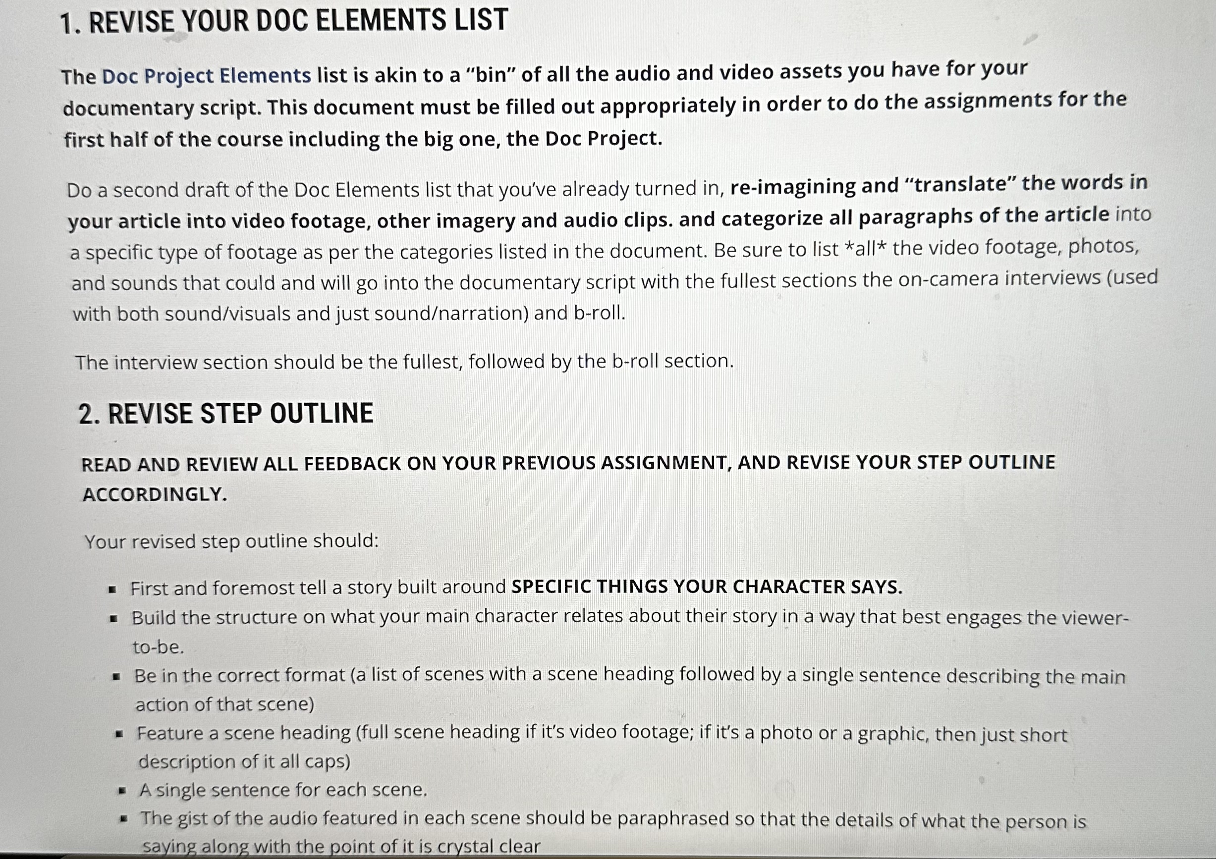 1. REVISE YOUR DOC ELEMENTS LIST The Doc Project