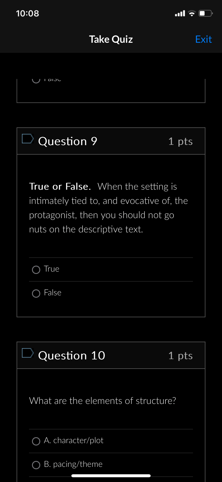 Take Quiz : Question 7/ 1 pts How do you not