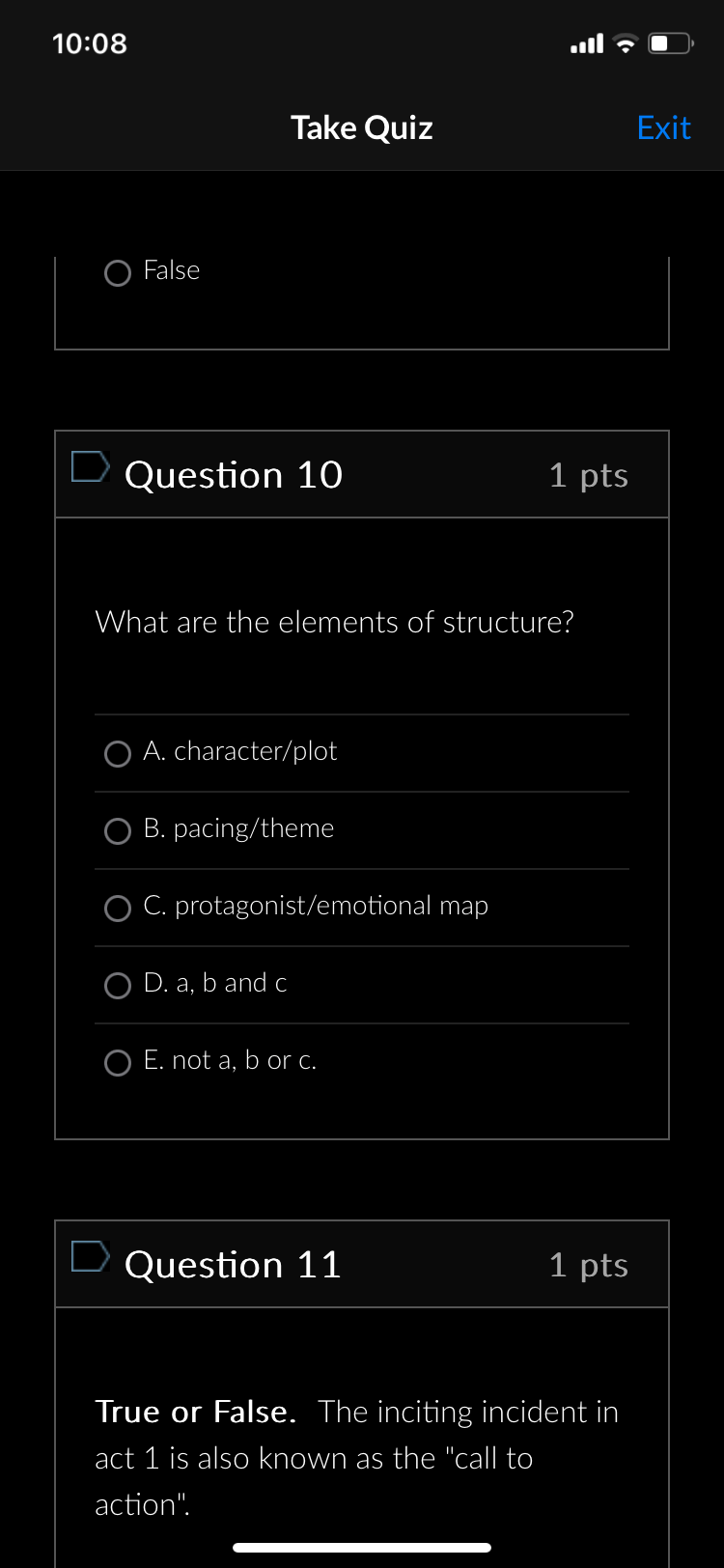 Take Quiz : Question 7/ 1 pts How do you not