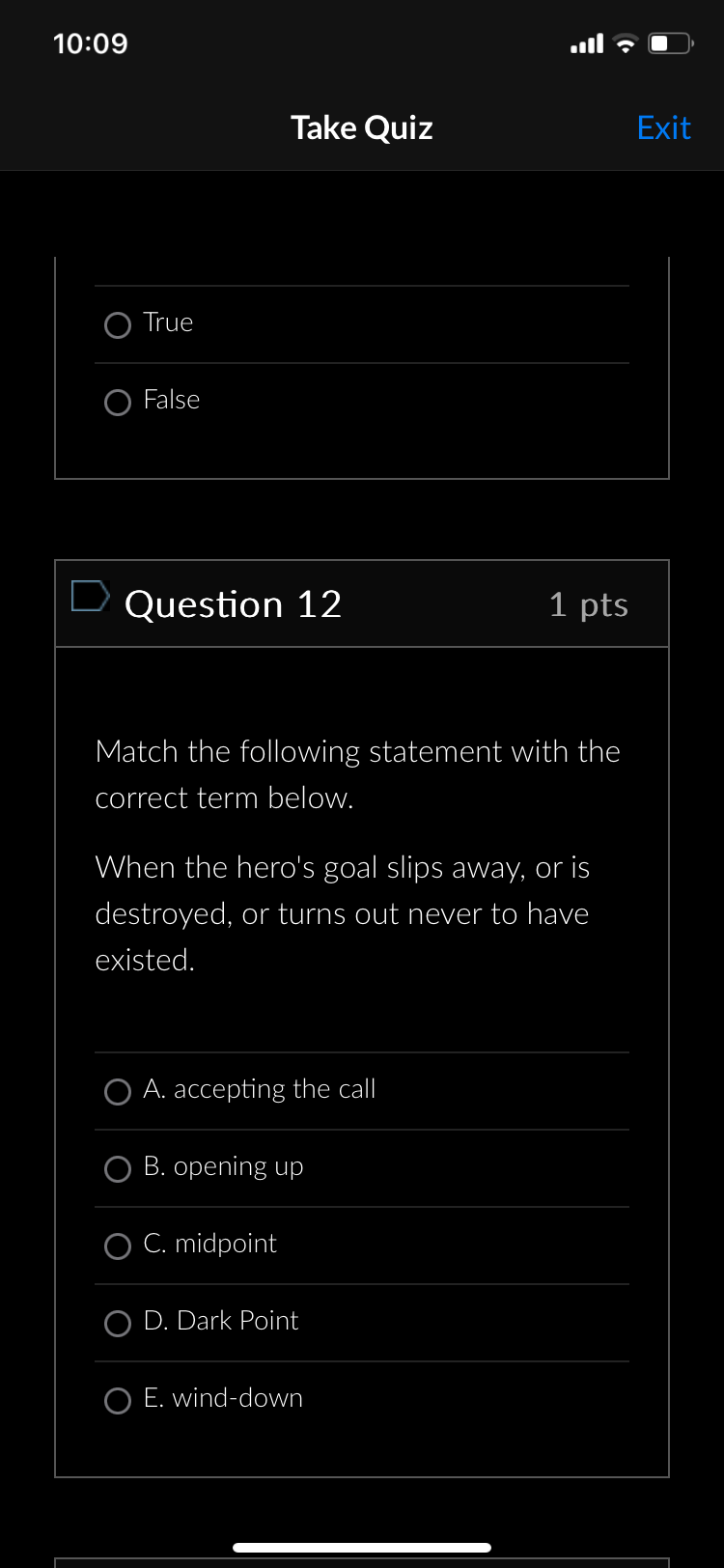Take Quiz : Question 7/ 1 pts How do you not