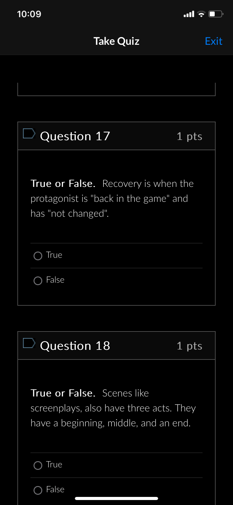 Take Quiz : Question 7/ 1 pts How do you not