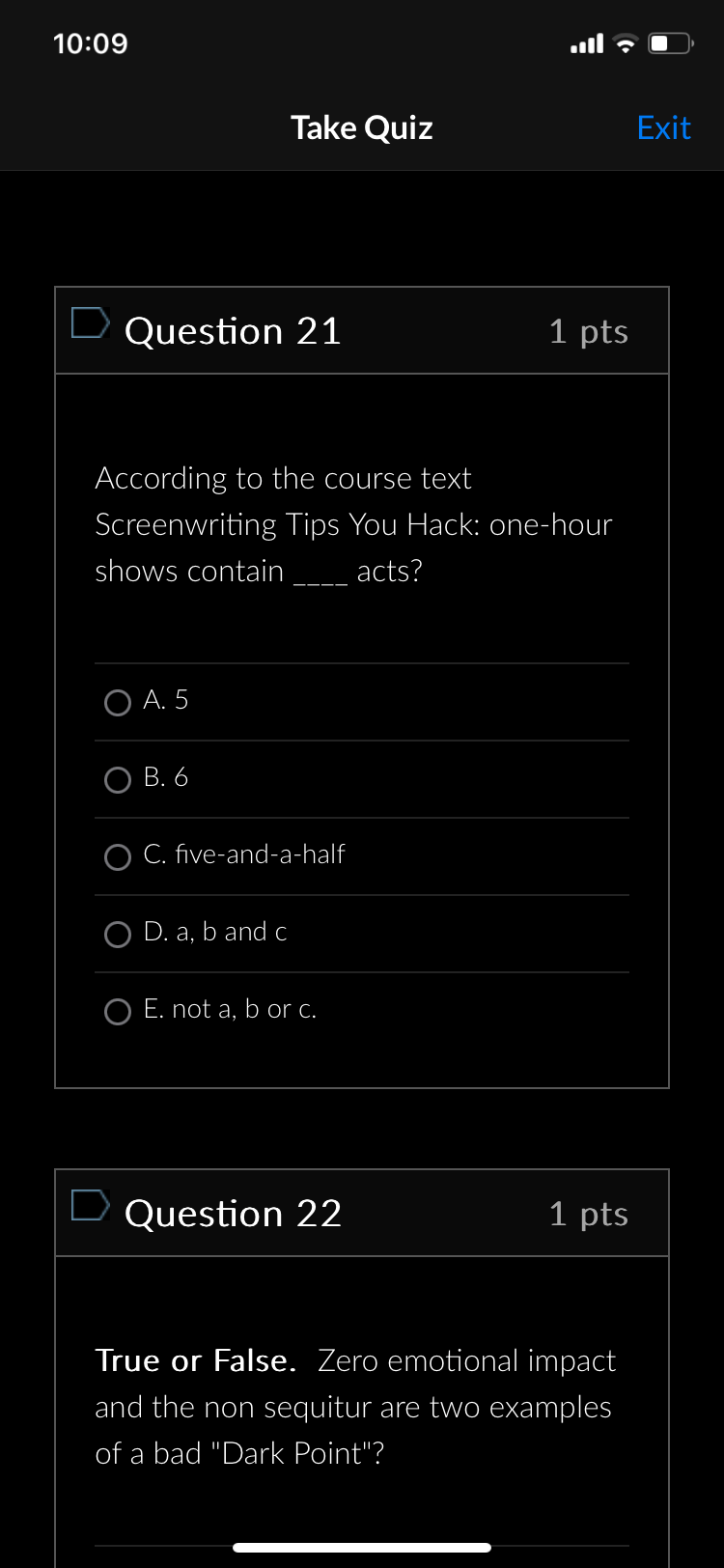 Take Quiz : Question 7/ 1 pts How do you not