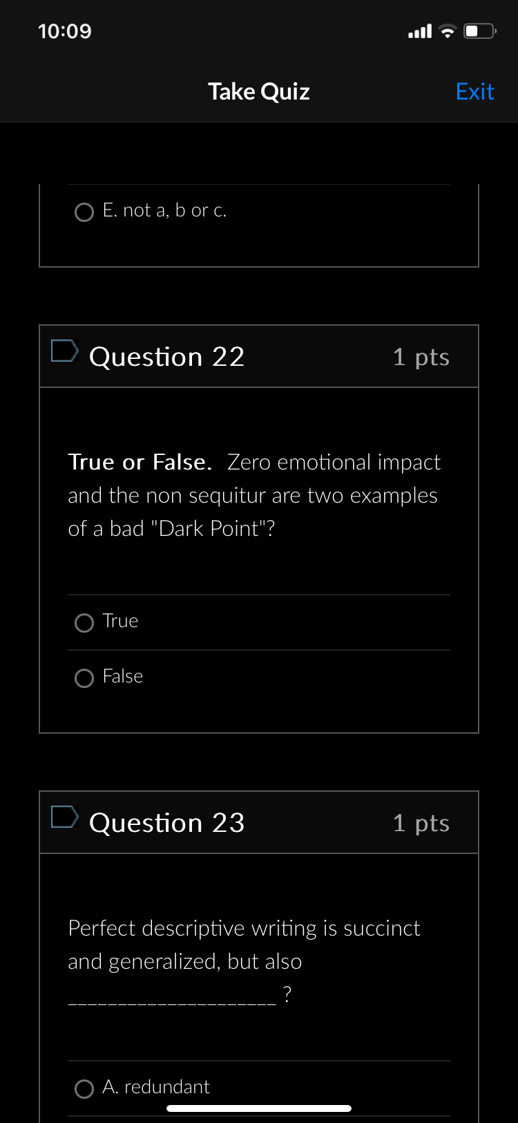 Take Quiz : Question 7/ 1 pts How do you not