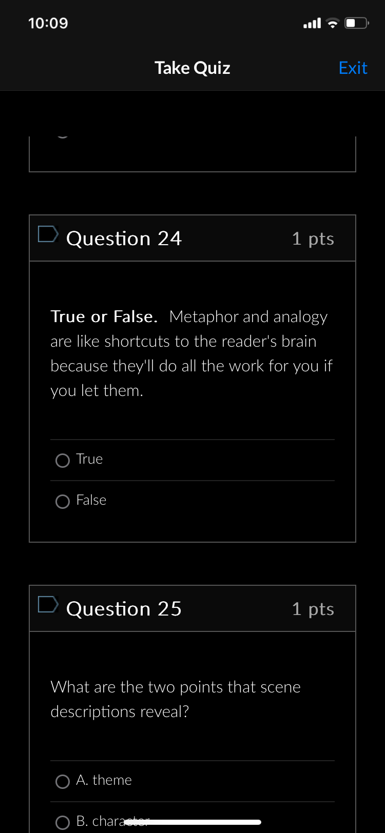 Take Quiz : Question 7/ 1 pts How do you not