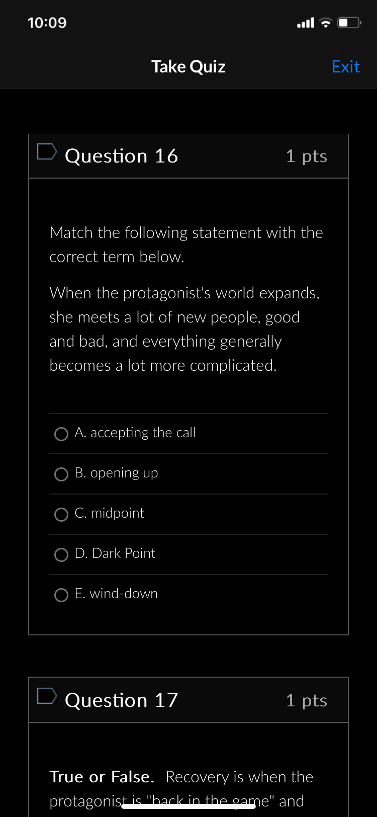 Take Quiz : Question 8 1 pts True or False. You