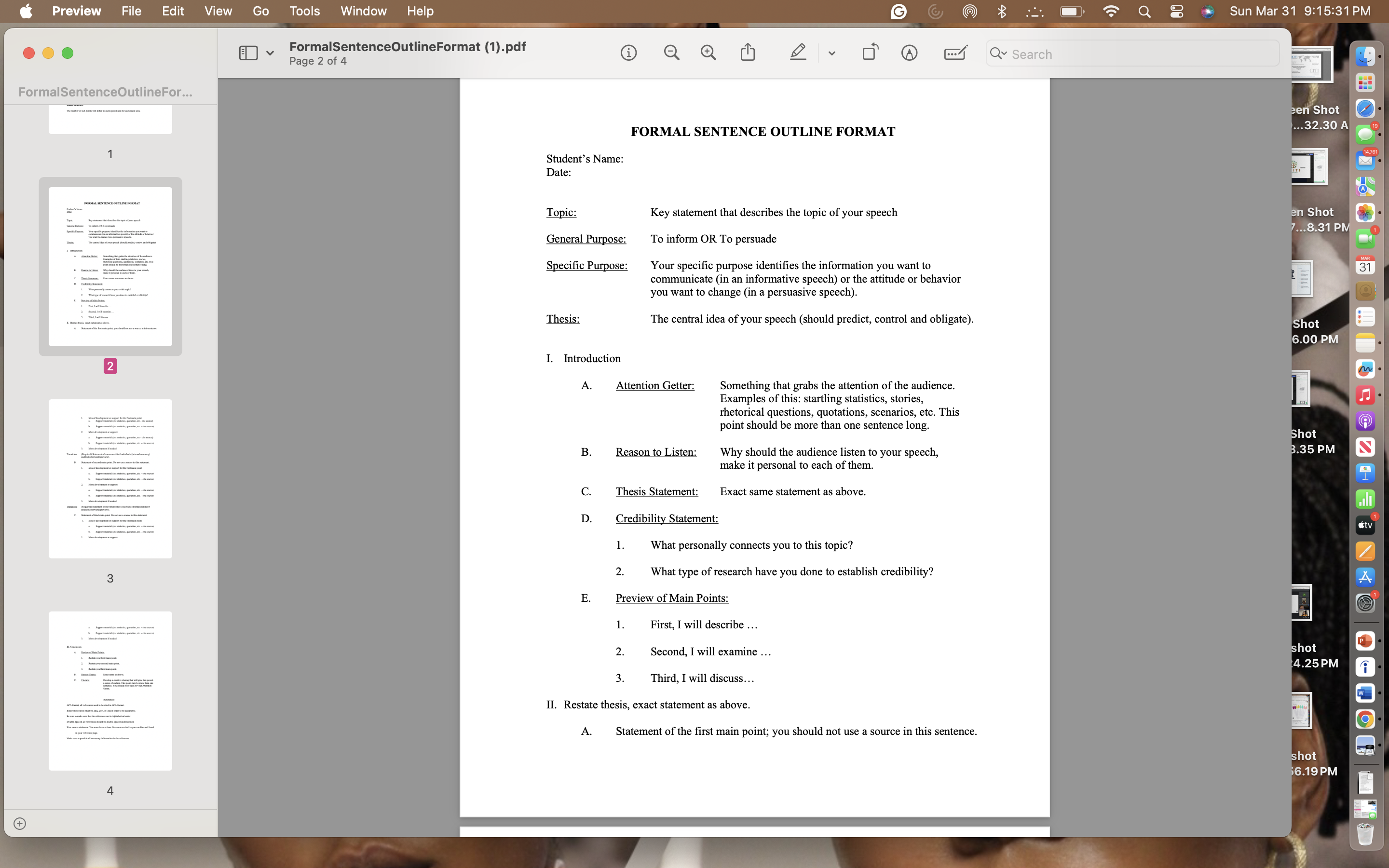 Please make an outline see document for reference