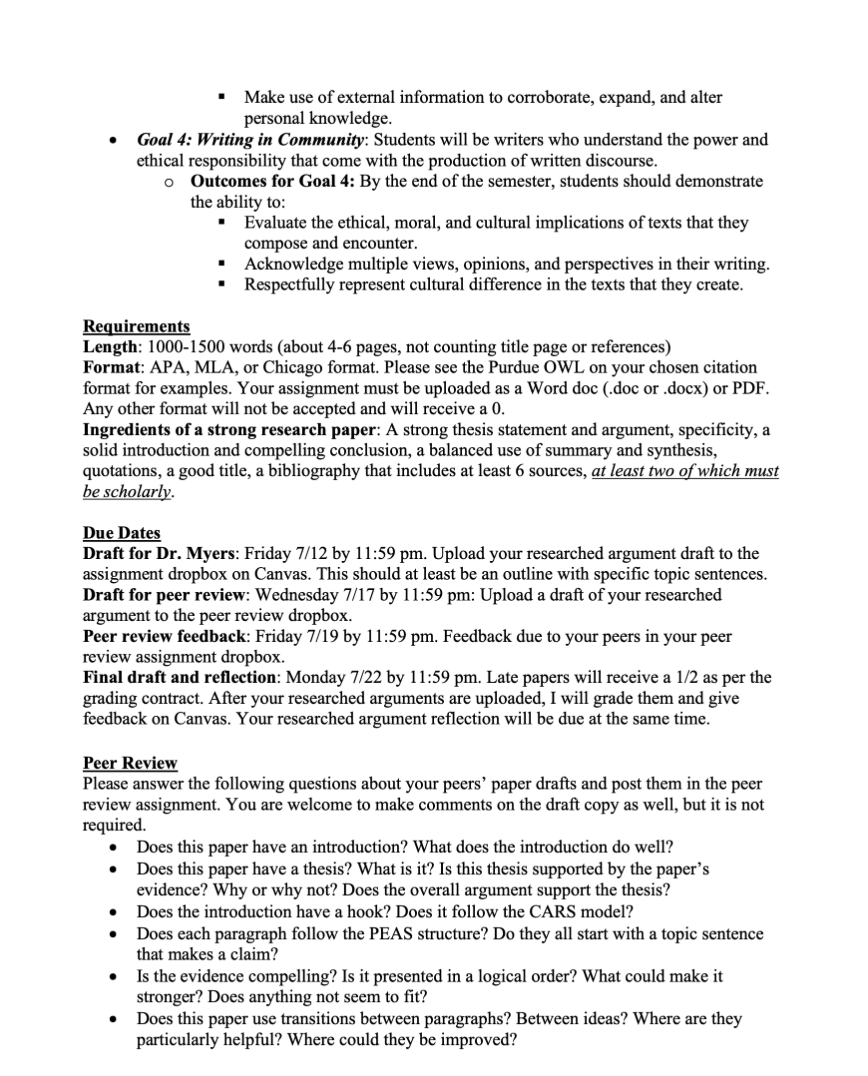 I need help with my research argument, I started