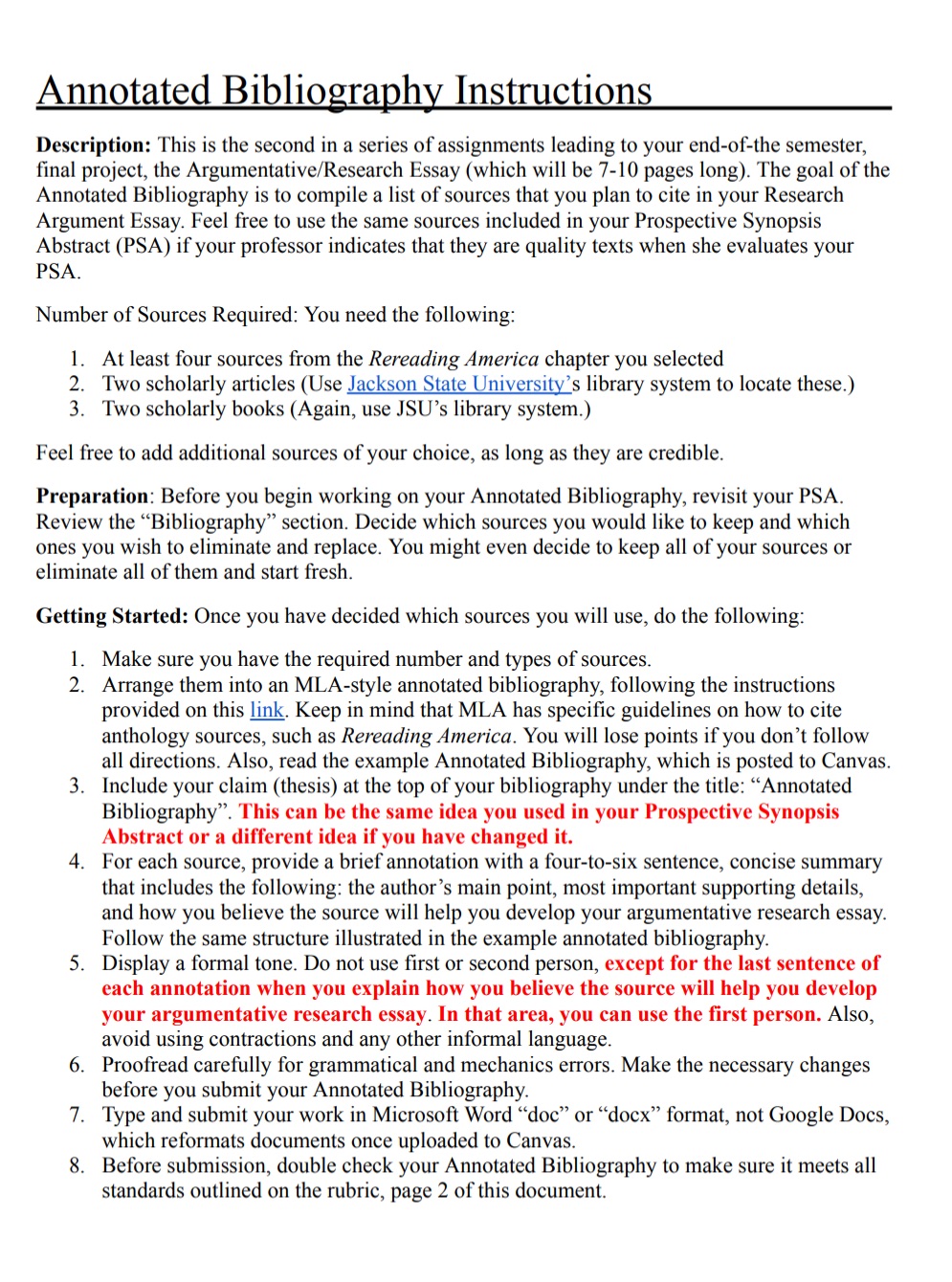 Annotated Bibliography Instructions Description: