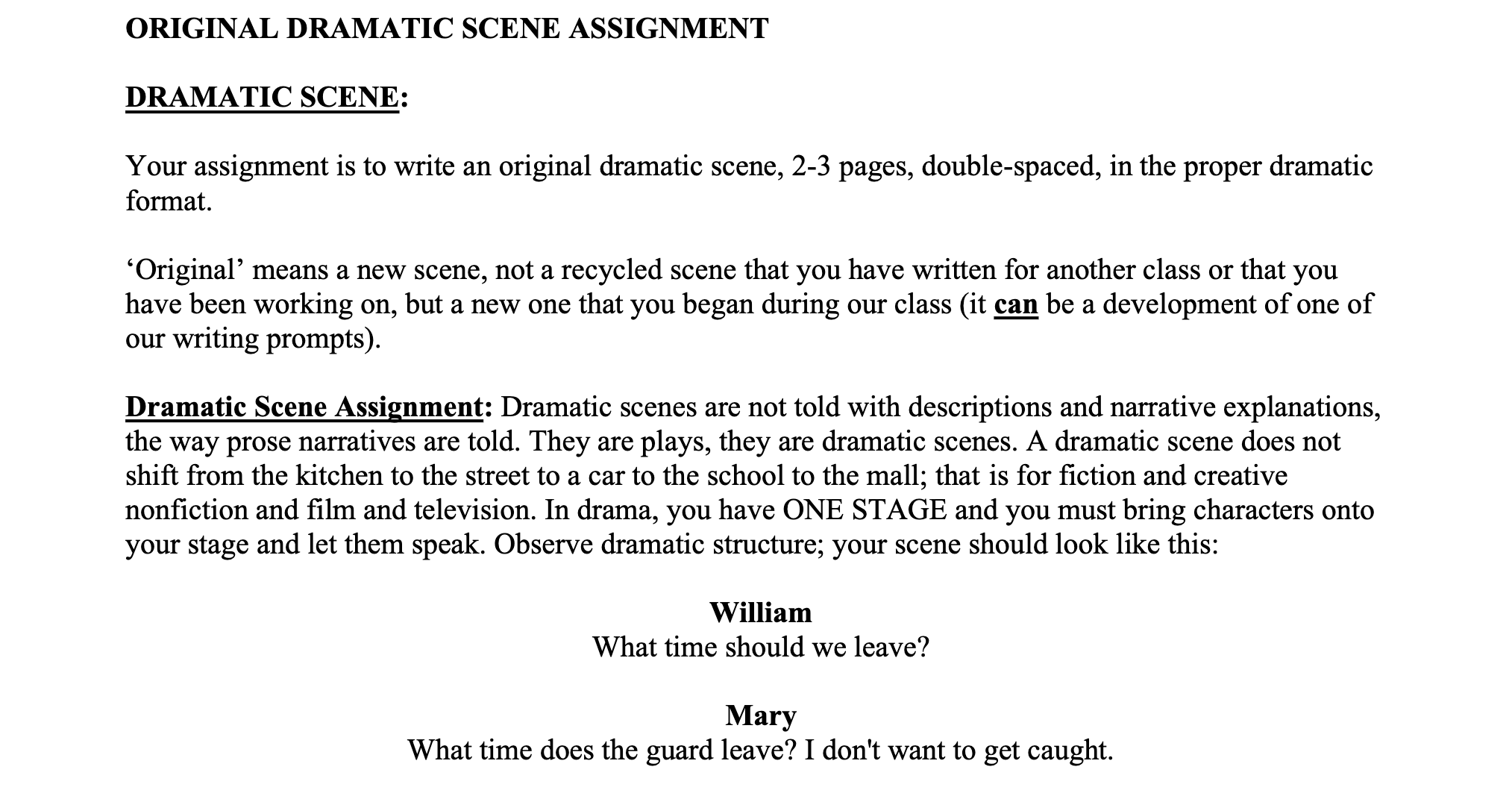 ORIGINAL DRAMATIC SCENE ASSIGNMENT DRAMATIC