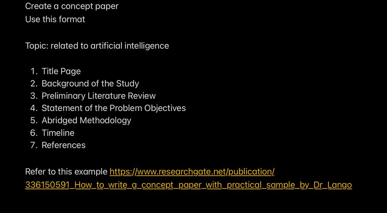 Create a concept paper Use this format Topic: