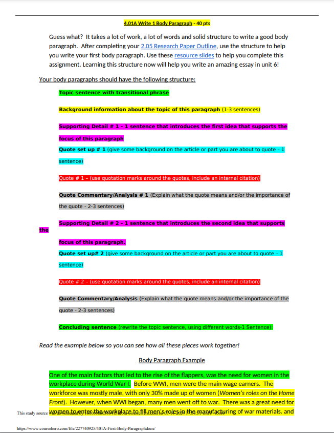 4.01A Write 1 Body Paragraph - 40 pts Guess what?
