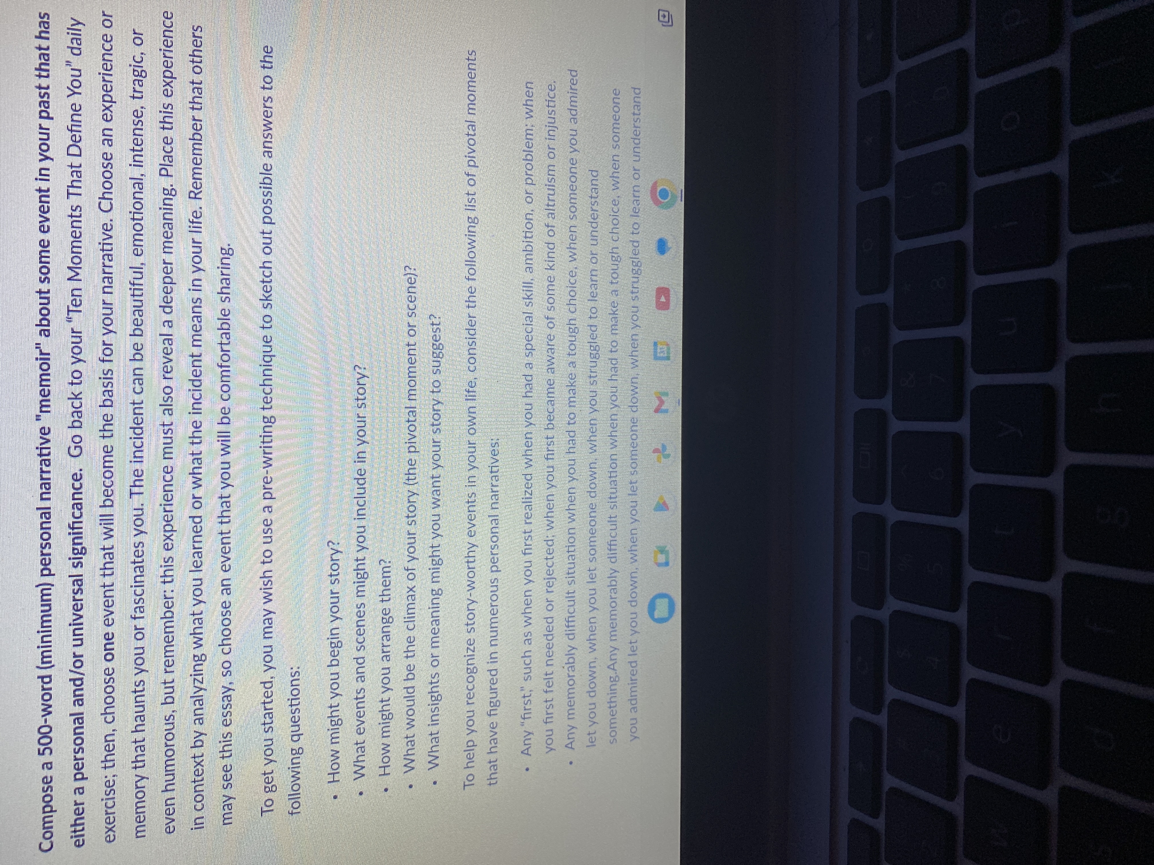 Compose a 500-word (minimum) personal narrative