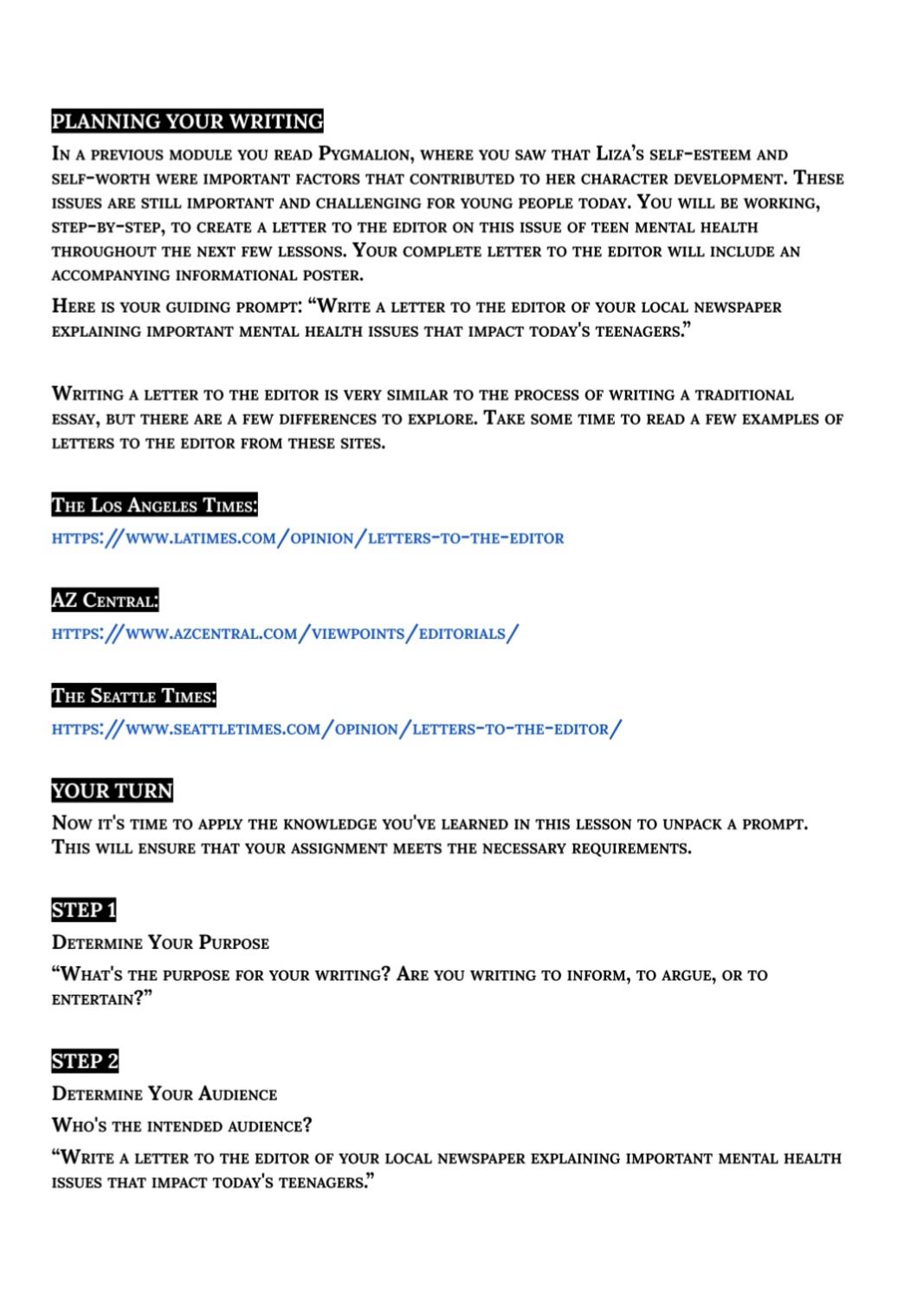 PLANNING YOUR WRITING IN A PREVIOUS MODULE YOU