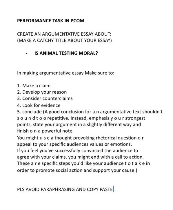 Subject: Purposive Communication PERFORMANCE TASK