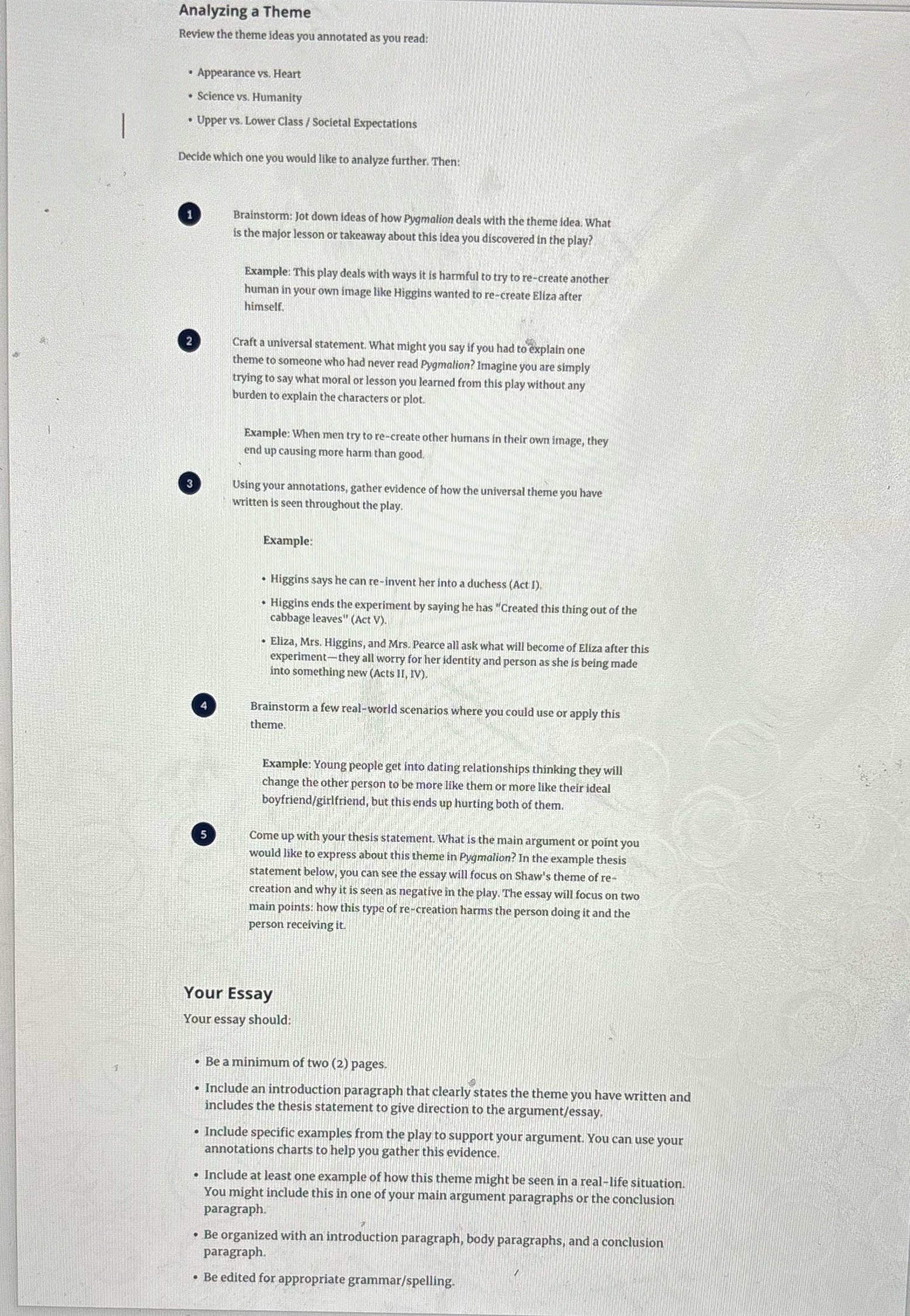 Help!!! Analyzing a Theme Review the theme ideas