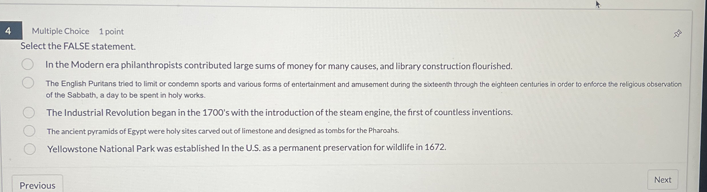 Multiple Choice 1 point Select the FALSE