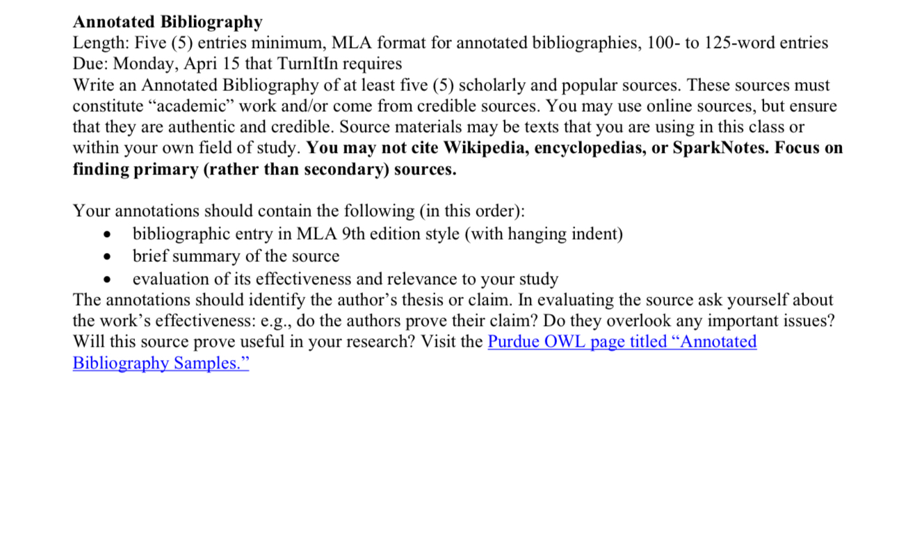 Annotated Bibliography Length: Five (5) entries