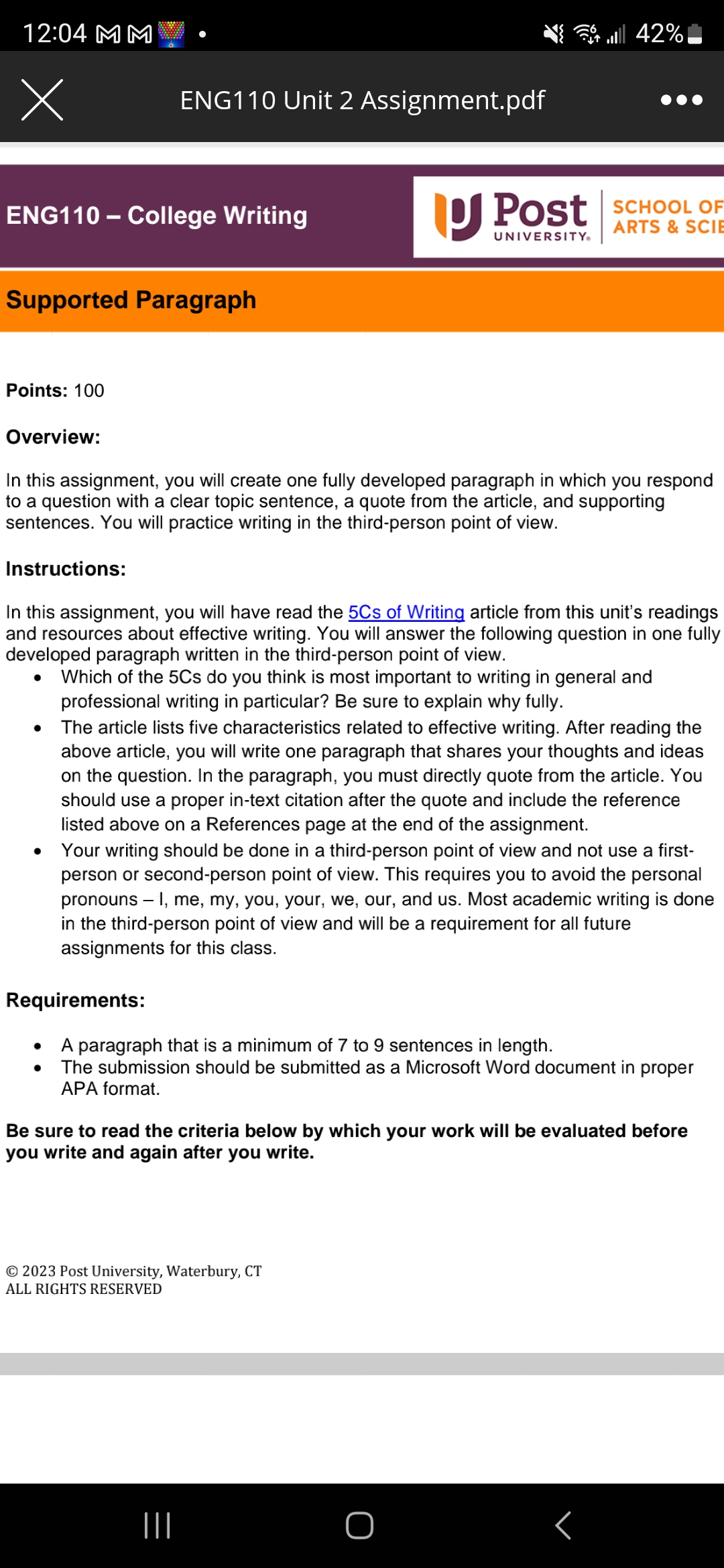 L S A4 ENG110 Unit 2 Assignment.pdf Post |scio