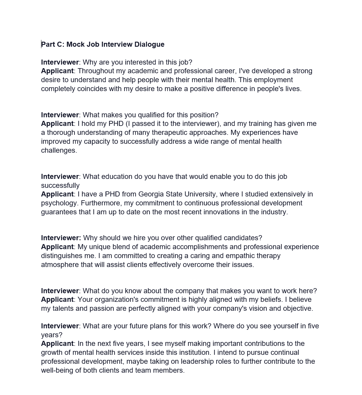 Read this dialogue between an applicant