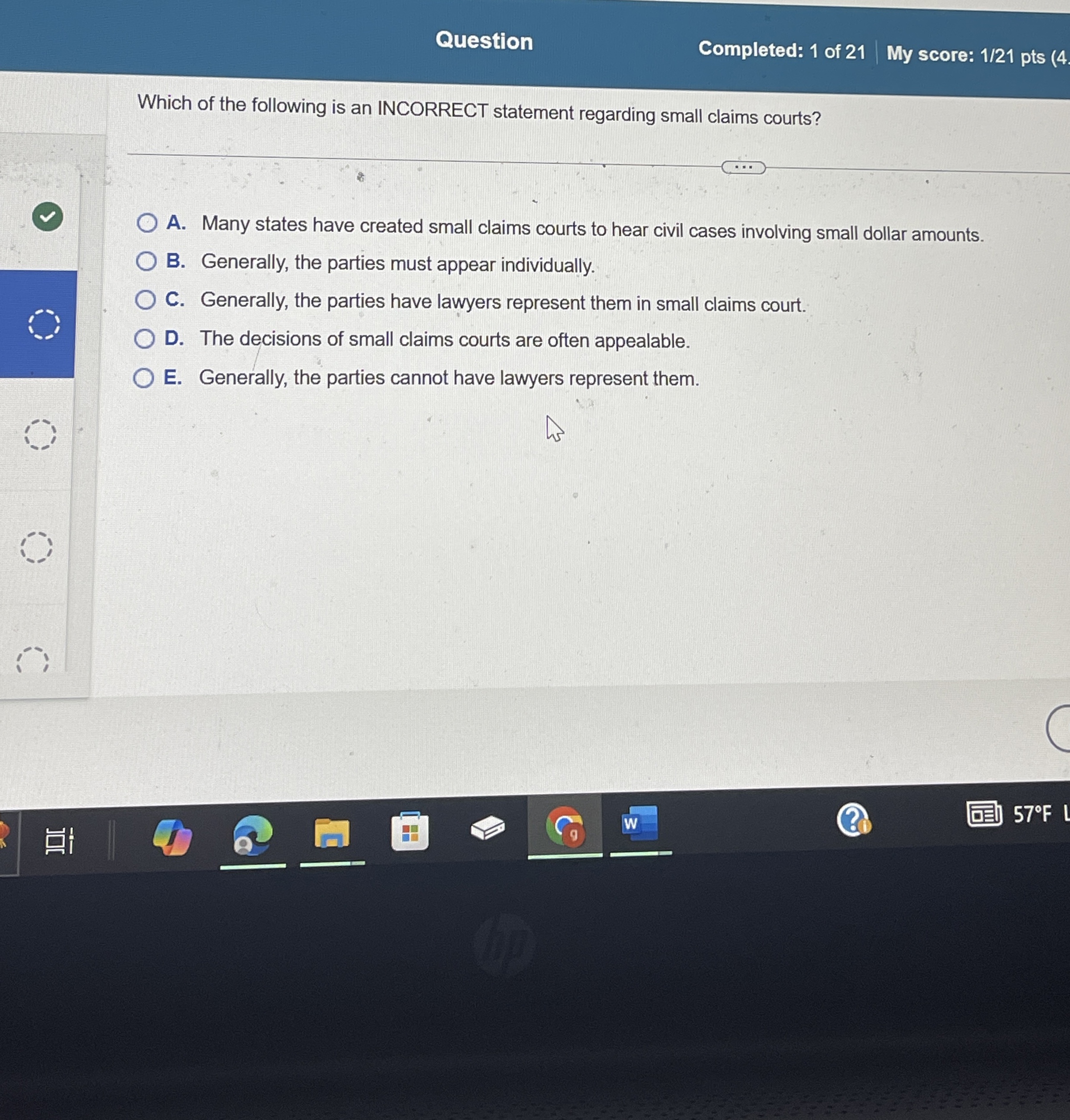 Question Completed: 1 of 2 1 My score: 1 2 1 pts