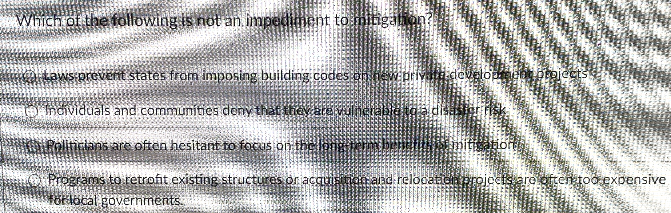 Which of the following is not an impediment to