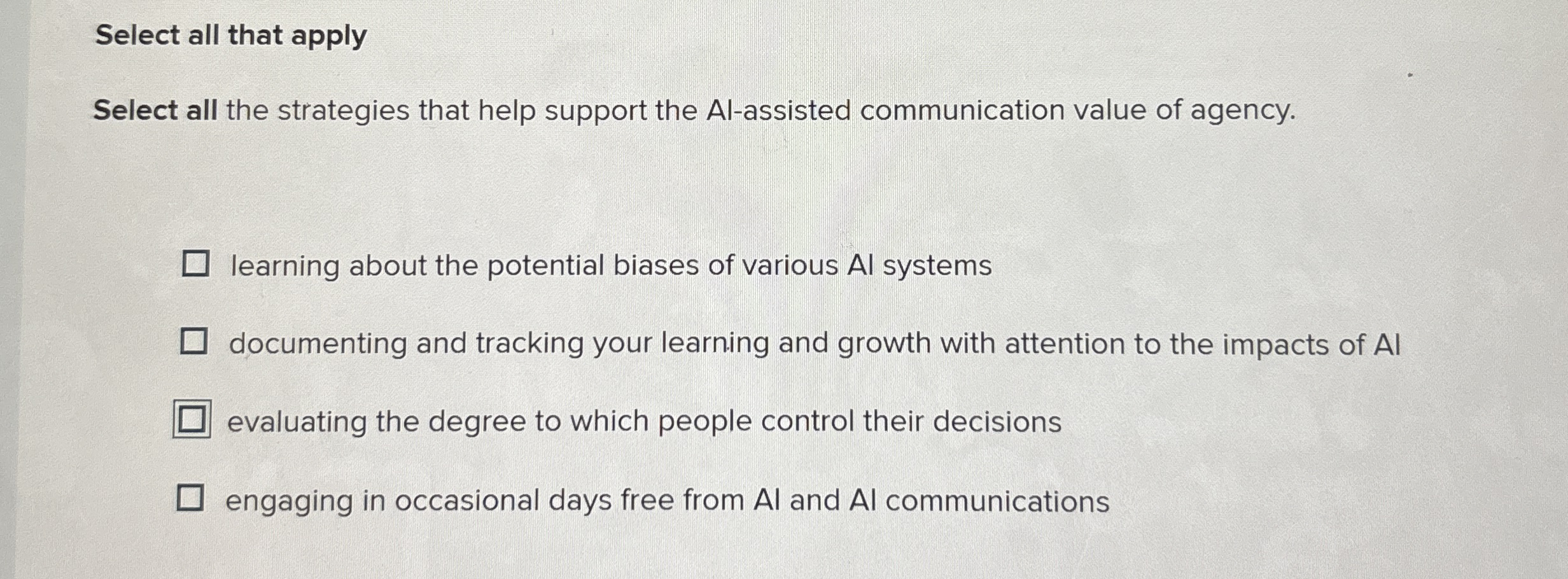 Select all that apply Select all the strategies