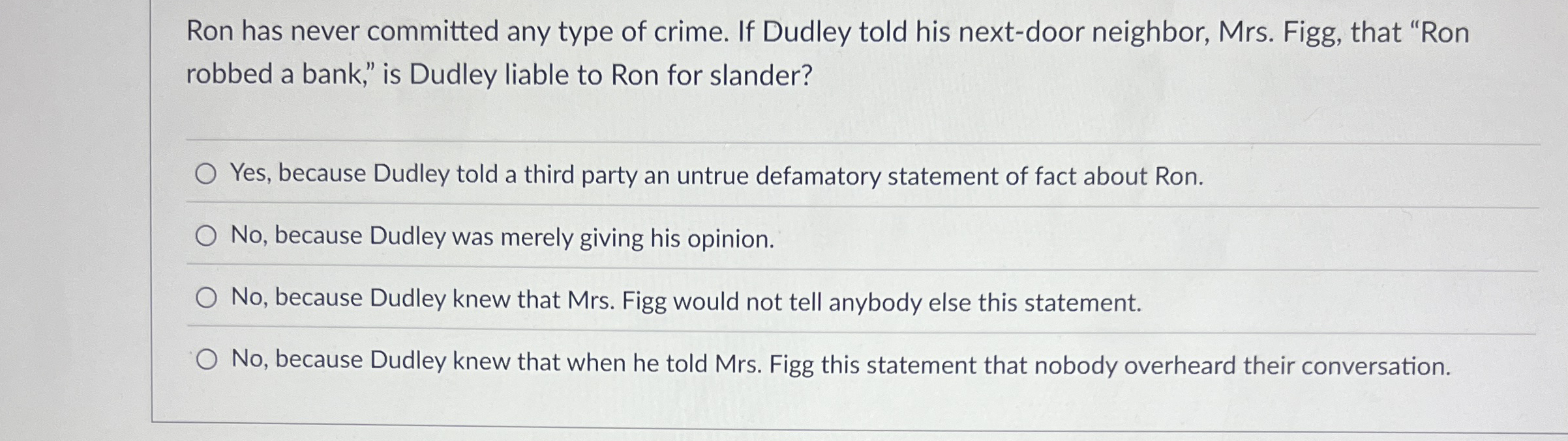 Ron has never committed any type of crime. If