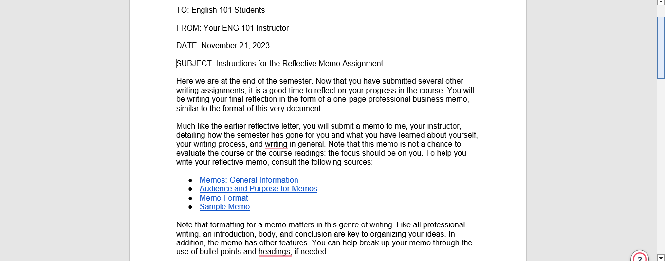 TO: English 101 Students FROM: Your ENG 101