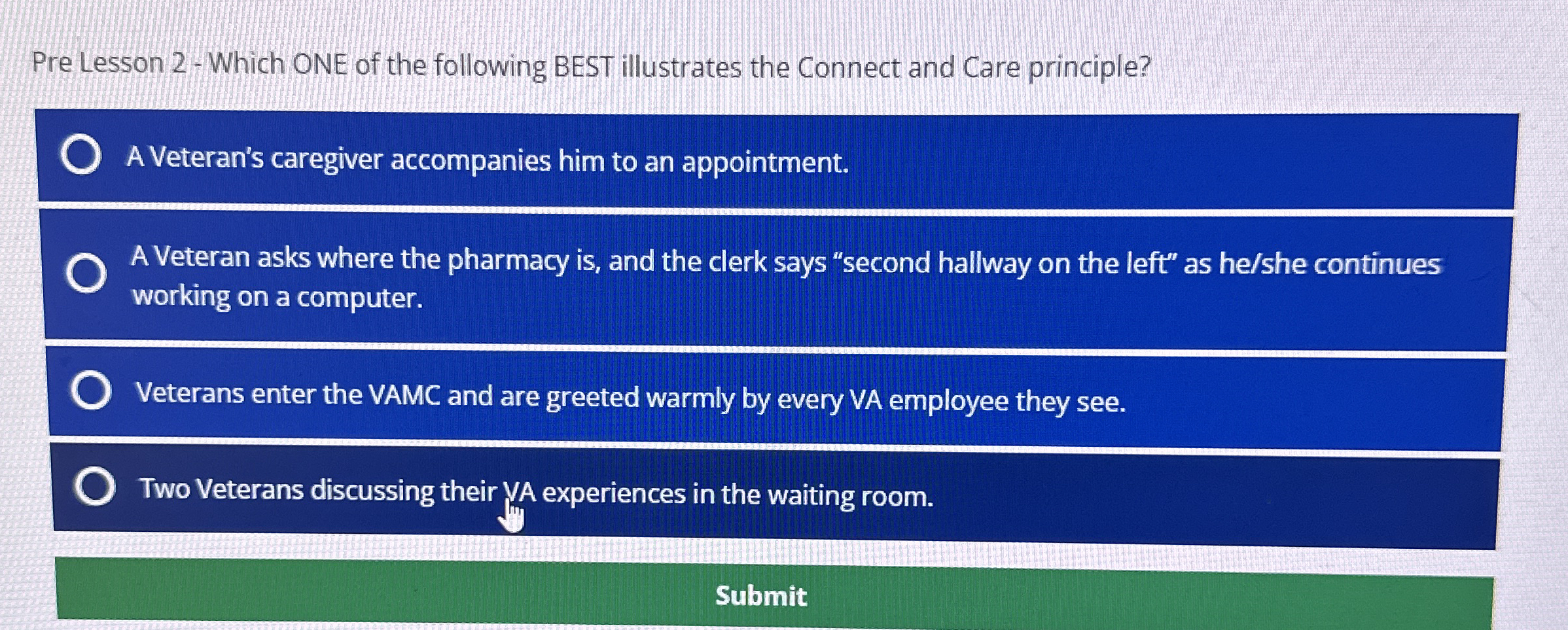 Pre Lesson 2 - Which ONE of the following BEST