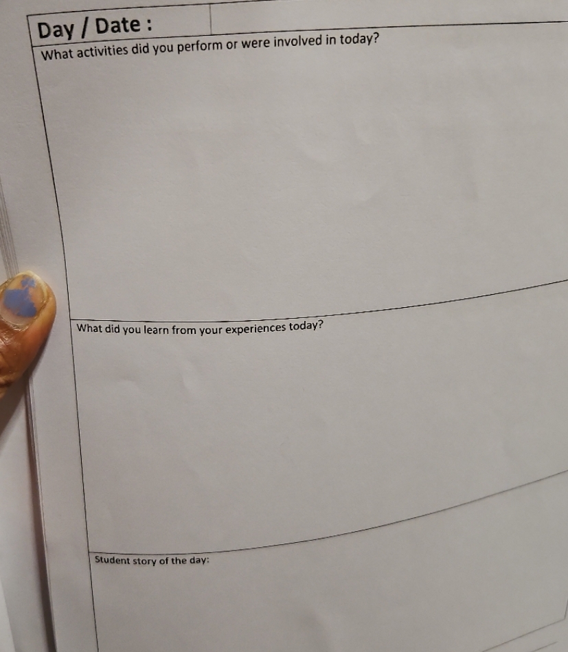 Day / Date : What activities did you perform or