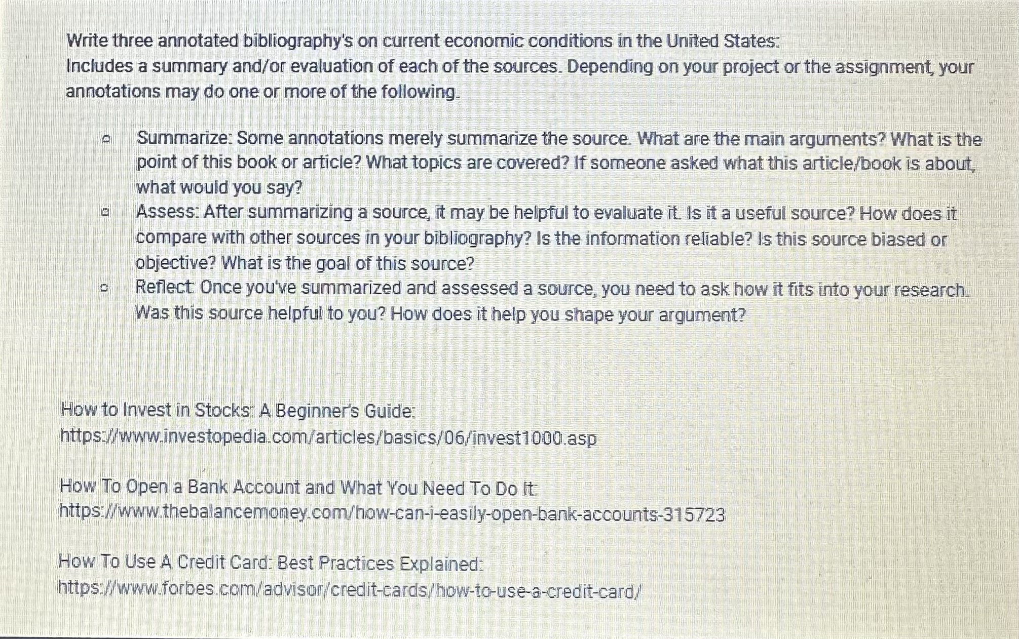 Write three annotated bibliography's on