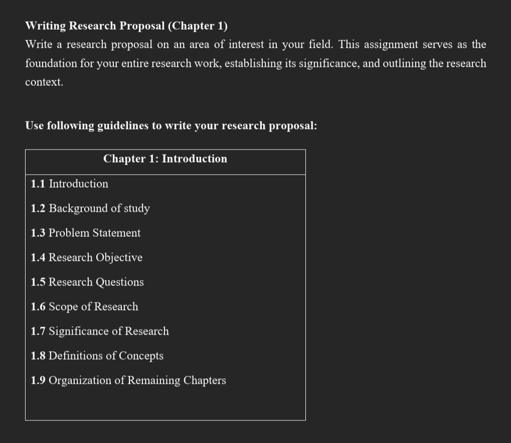 Writing Research Proposal ( Chapter 1 ) Write a
