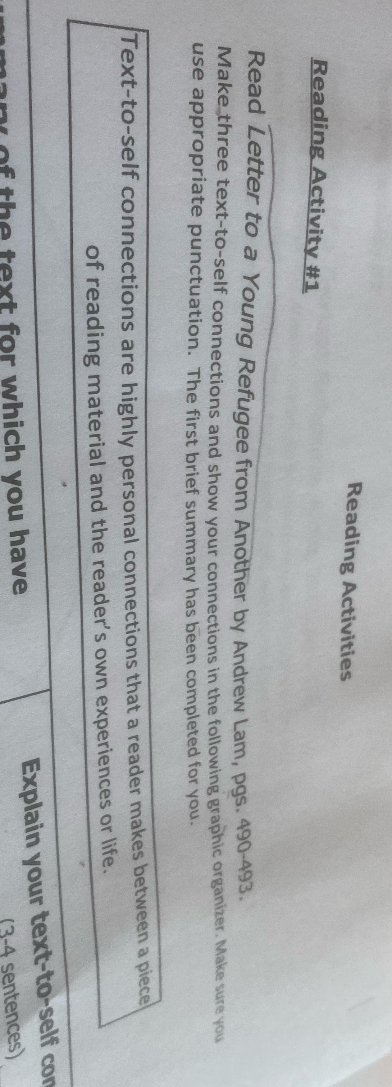 Reading Activities Reading Activity #1 Read