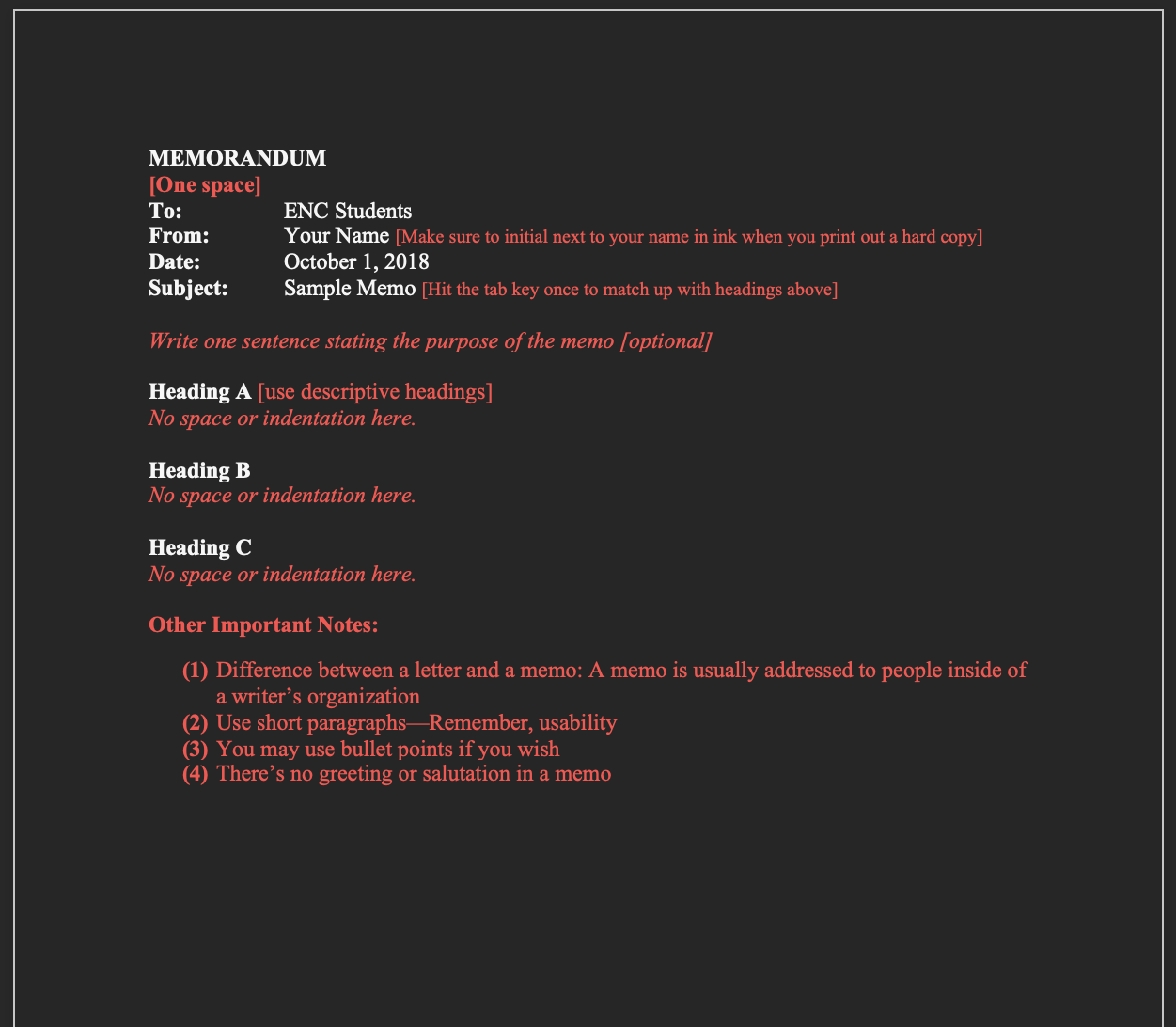 Need some help turning memo draft into final