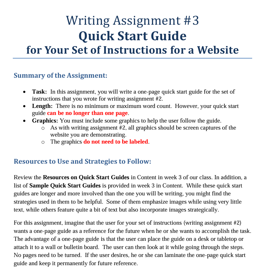 Writing Assignment # 3 Quick Start Guide for Your