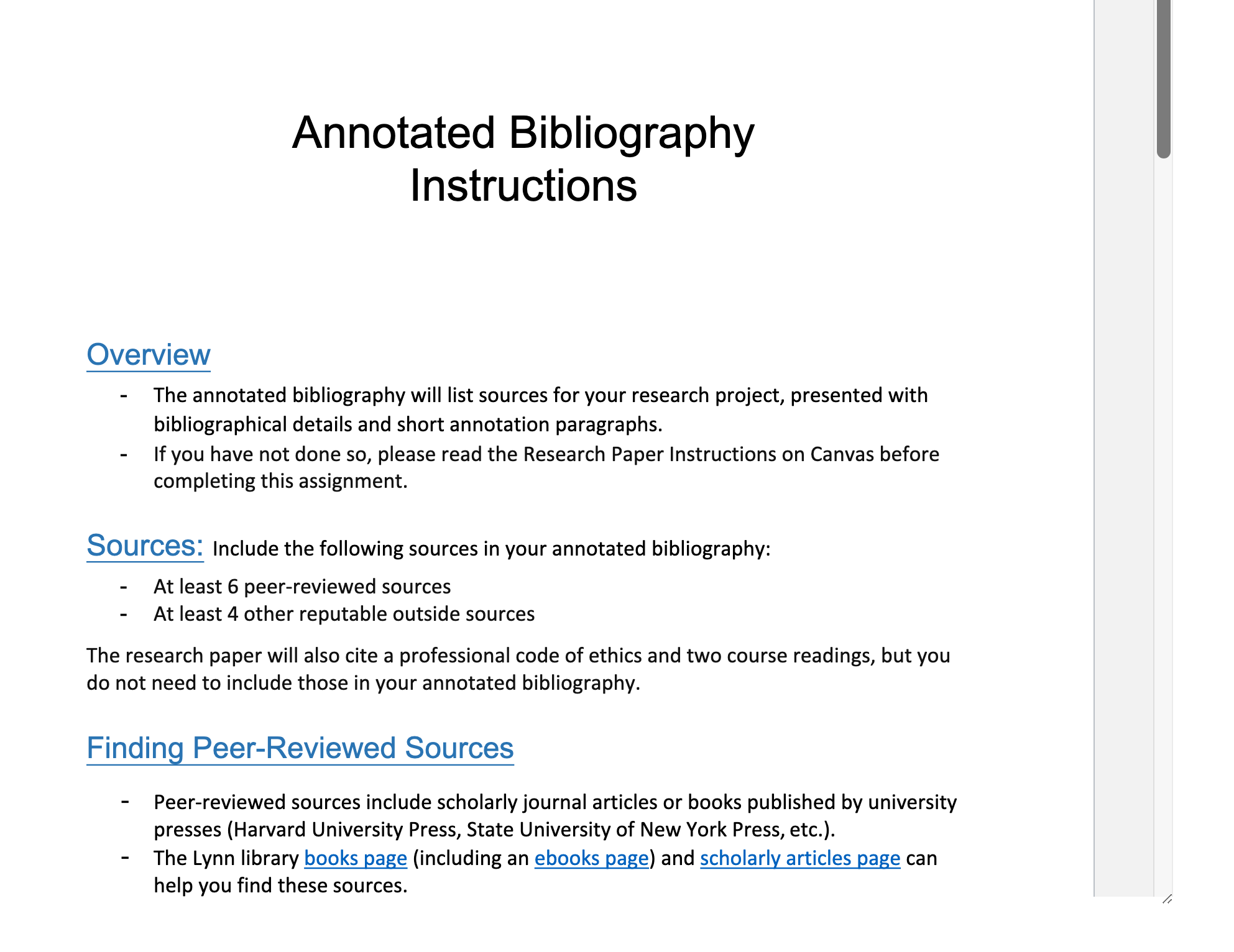 Annotated Bibliography Instructions Overview -
