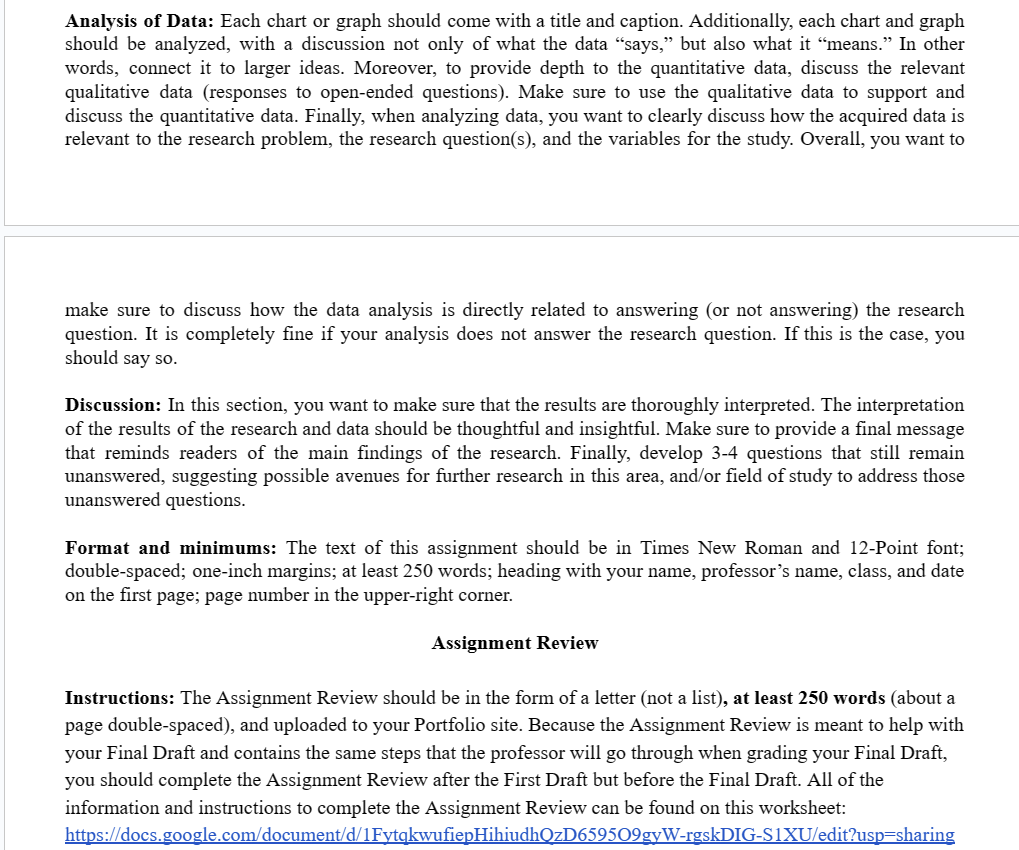 First Draft, Final Draft, Assignment Review, &