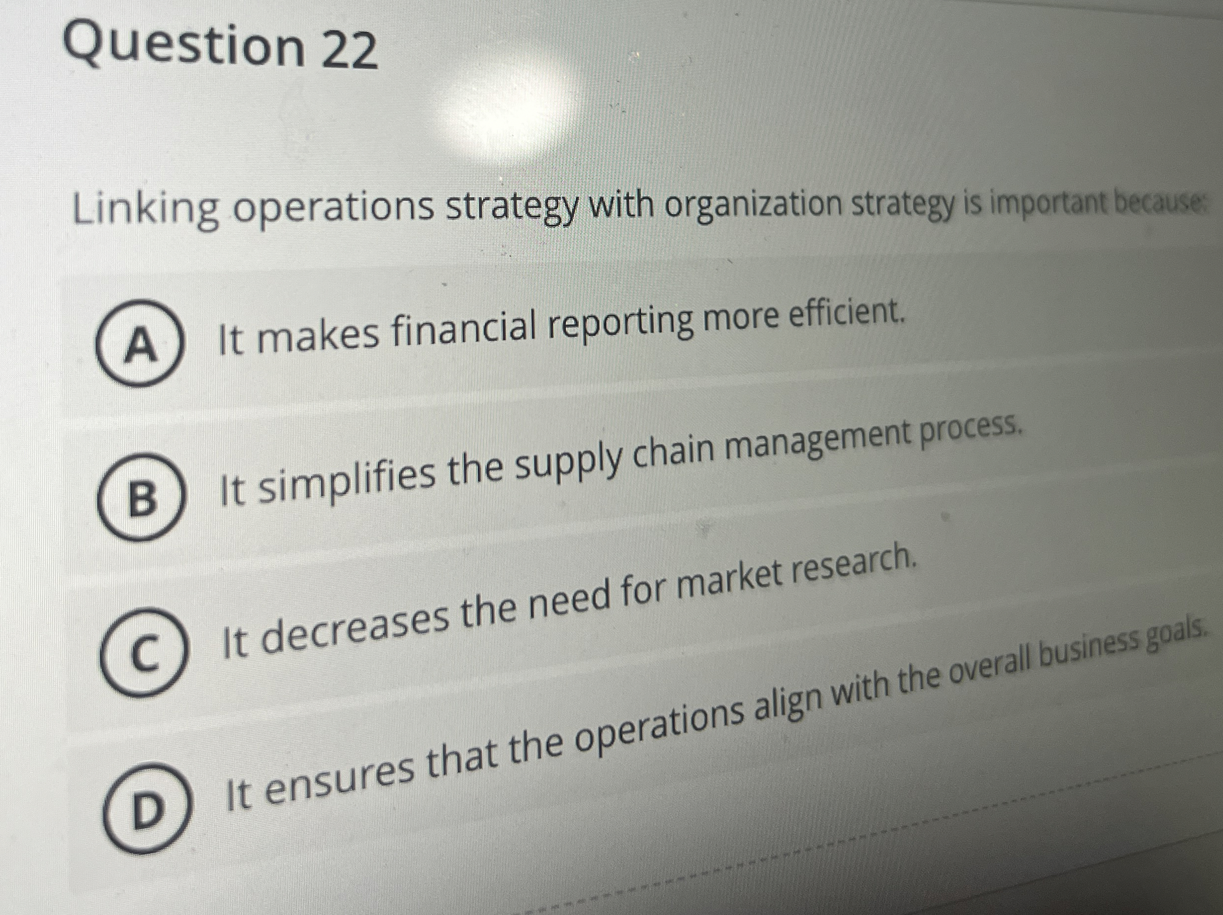 Question 2 2 Linking operations strategy with