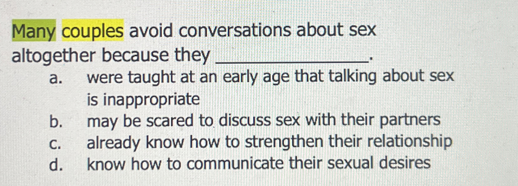 Many couples avoid conversations about sex