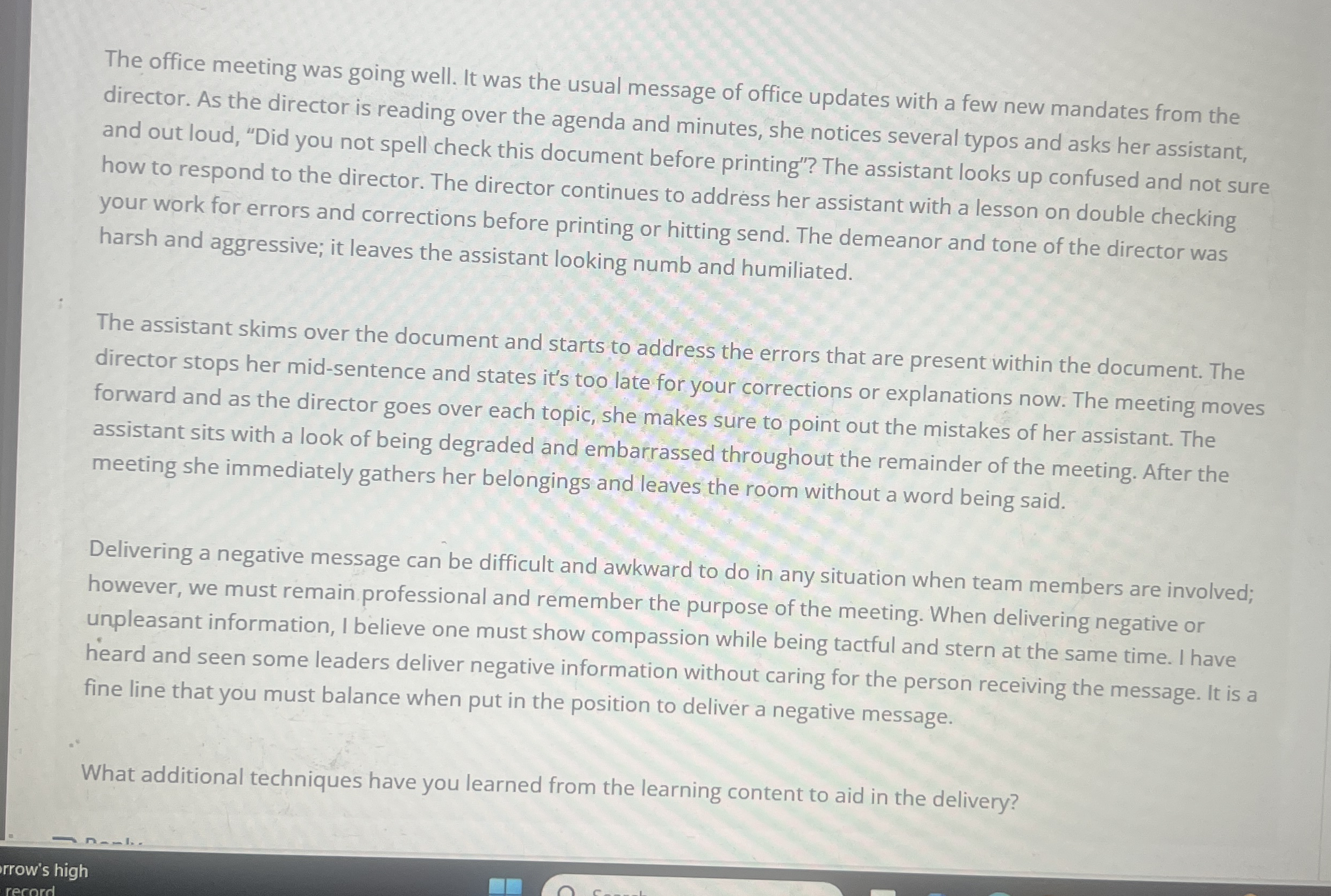 The office meeting was going well. It was the