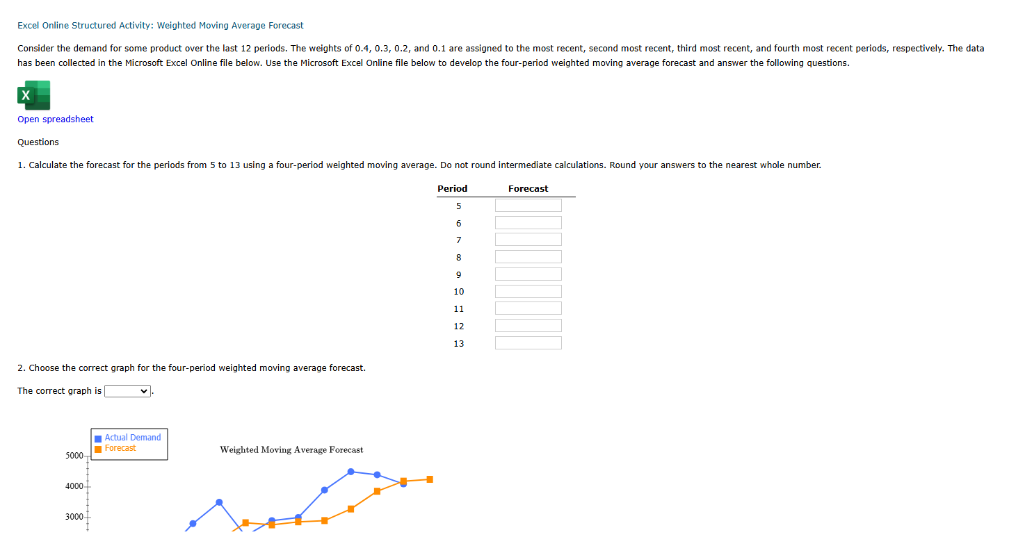 Excel Online Structured Activity: Weighted Moving